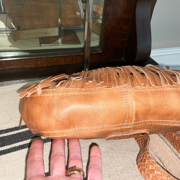 NWT Bed Stu Leather Eastend Fringe Crossbody Bag Clutch Tan Dip Dyed Retail $165 - Picture 8 of 14